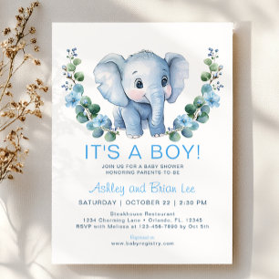 Niedlich Blue Elephant Baby Dusche Einladung - Was