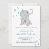 Niedlich Blue Elephant Baby Dusche Wasserfarbe Einladung (Vorderseite)
