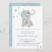Niedlich Blue Elephant Baby Dusche Wasserfarbe Einladung (Vorne/Hinten)