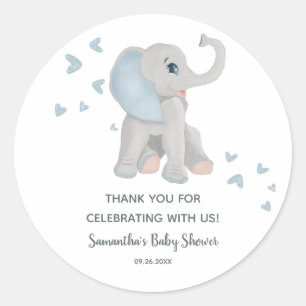 Niedlich Blue Elephant Baby Showaufkleber Runder Aufkleber