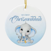 Niedlich Blue Elephant Baby's First Chrismukkah Keramik Ornament (Vorne)