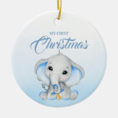 Niedlich Blue Elephant Baby's First Christmas Keramik Ornament (Vorne)