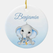Niedlich Blue Elephant Baby's First Christmas Keramik Ornament (Hinten)