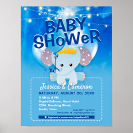 Niedlich Blue Elephant & Balloons Baby Party Flyer Poster