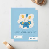 Niedlich Blue Elephant & Balloons Kinder Valentins Mitteilungskarte (Vorderseite/Rückseite Beispiel)