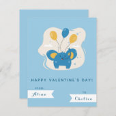 Niedlich Blue Elephant & Balloons Kinder Valentins Mitteilungskarte (Vorne/Hinten)