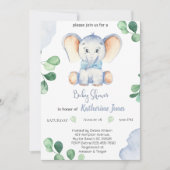 Niedlich Blue Elephant Boys Baby Dusche Einladung (Vorderseite)