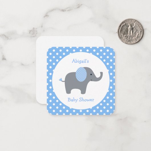 Niedlich Blue Elephant Danke Mini Note Card Mitteilungskarte (Vorderseite/Rückseite Beispiel)