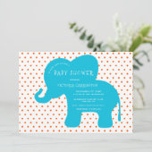 Niedlich Blue Elephant Orange Punkte Babydusche Einladung (Stehend Vorderseite)