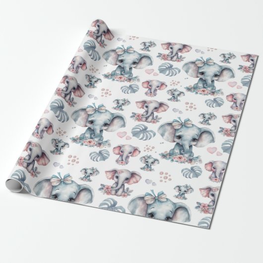 Niedlich Blue Elephant Print Geschenkpapier (Ungerollt)