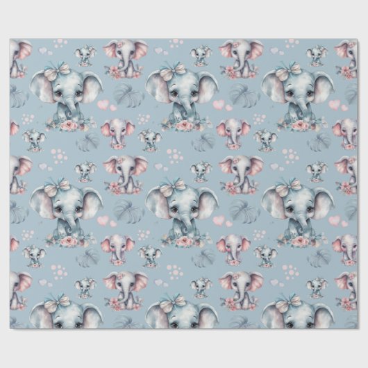 Niedlich Blue Elephant Print Geschenkpapier (Flach)