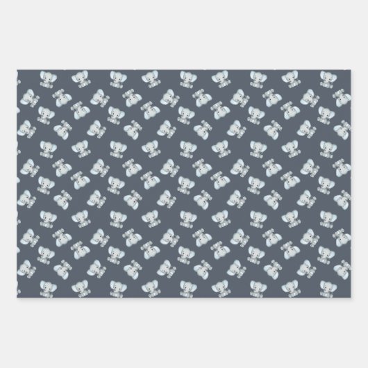 Niedlich Blue Elephant Stripe Baby Dusche Geschenkpapier Set (Vorderseite)