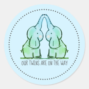Niedlich Blue Elephant Twins Baby Shower Stickers