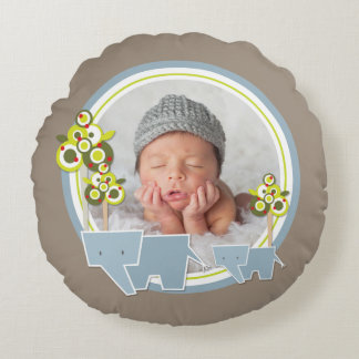 Niedlich Blue Elephants Forest Baby Boy Foto Rundes Kissen