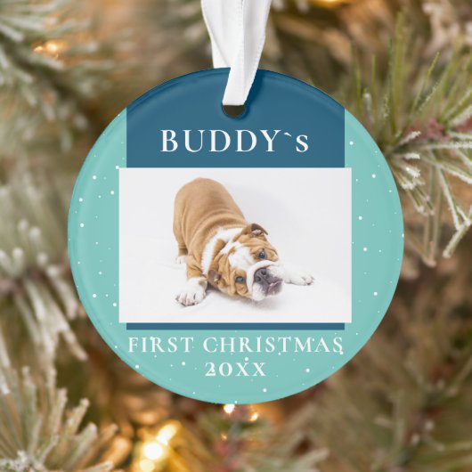 Niedlich Blue First Christmas Puppy Dodge Foto Ornament (Baum)