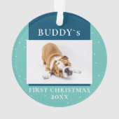 Niedlich Blue First Christmas Puppy Dodge Foto Ornament (Rückseite)