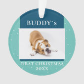 Niedlich Blue First Christmas Puppy Dodge Foto Ornament (Vorderseite)