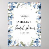 Niedlich Blue Floral Brautparty Welcome Sign Poste Poster (Vorne)