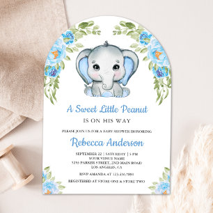 Niedlich Blue Floral Elephant Arch Baby Dusche Einladung