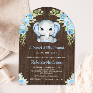 Niedlich Blue Floral Elephant Arch Wood Baby Dusch Einladung