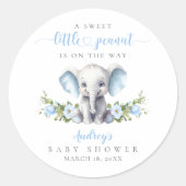 Niedlich Blue Floral Elephant Baby Boy Dusche Runder Aufkleber (Vorderseite)