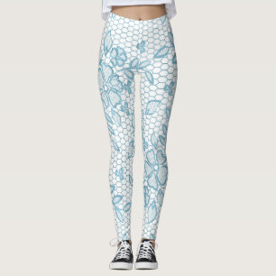 Niedlich Blue Floral Lace Einfach Leggings