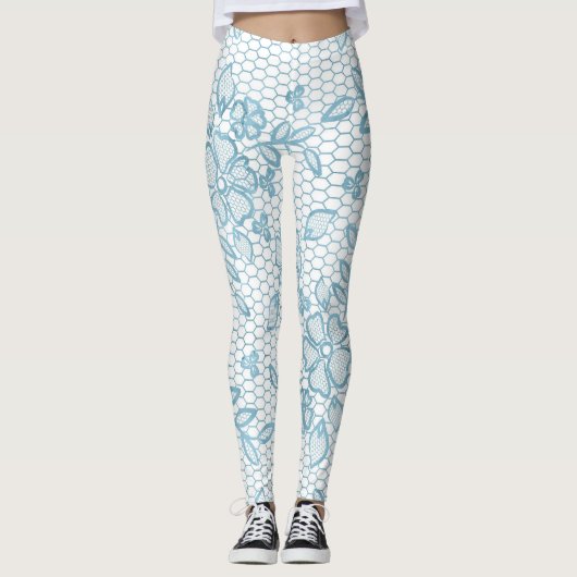 Niedlich Blue Floral Lace Einfach Leggings (Vorderseite)