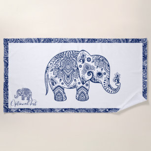 Niedlich Blue Floral Paisley Elephant Illustration Strandtuch