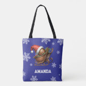 Niedlich Blue Football Santa Sleigh Name Tasche (Rückseite)
