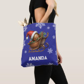 Niedlich Blue Football Santa Sleigh Name Tasche (Von Nahem)