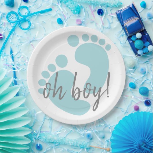 Niedlich Blue Footprints Baby Dusche Pappteller (Party)