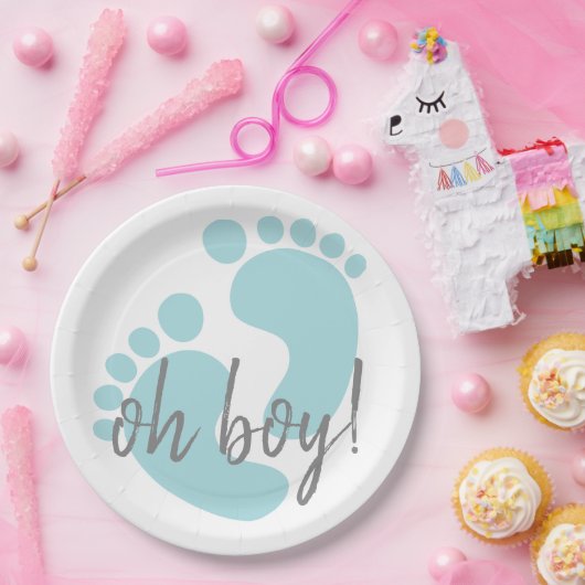 Niedlich Blue Footprints Baby Dusche Pappteller (Party)