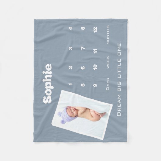 Niedlich Blue Foto Meilenstein Name Personalisiert Fleecedecke (Vorderseite)