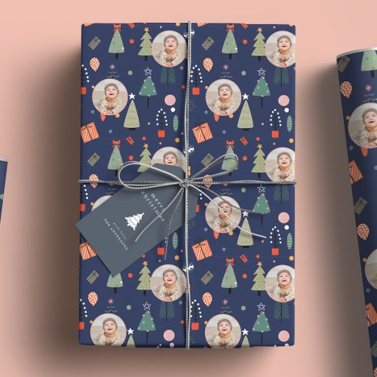 Niedlich Blue Foto Spaß Weihnachten Geschenkpapier