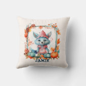 Niedlich Blue Fox Orange Pumpkin Kids Halloween Kissen (Rückseite)