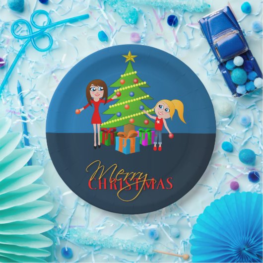 Niedlich Blue Frohe Weihnachts-Weihnachtsbaum Pappteller (Party)