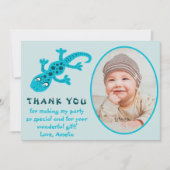 Niedlich Blue Gecko Lizard Kid Foto Geburtstag Dankeskarte (Vorderseite)
