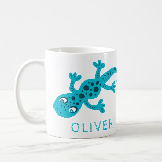 Niedlich Blue Gecko Lizard Kids Name Kaffeetasse (Links)