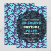 Niedlich Blue Ghosts Lila Background Halloween Einladung (Vorne/Hinten)
