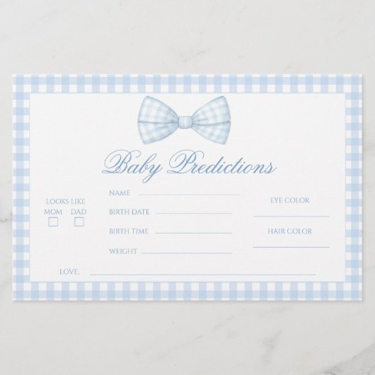 Niedlich Blue Gingham Bow Baby Vorhersagen Briefpapier (Vorderseite)