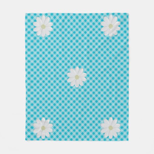 Niedlich Blue Gingham Karo Daisy Fleece Blanket (Vorderseite)