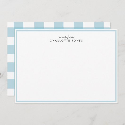 Niedlich Blue Gingham Vichy Karo Pattern Stationer Mitteilungskarte (Vorne/Hinten)