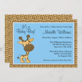 Niedlich Blue Giraffe Boy Baby Dusche Einladung (Vorne/Hinten)