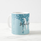 Niedlich-Blue-Glitzer-Monogramm-Kaffee-Tasse Kaffeetasse (Vorderseite Links)
