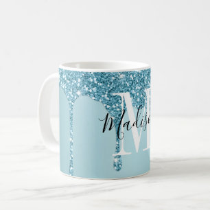 Niedlich-Blue-Glitzer-Monogramm-Kaffee-Tasse Kaffeetasse
