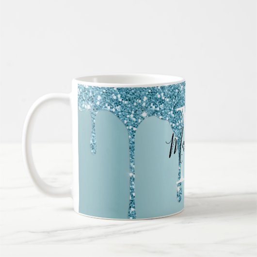 Niedlich-Blue-Glitzer-Monogramm-Kaffee-Tasse Kaffeetasse (Links)