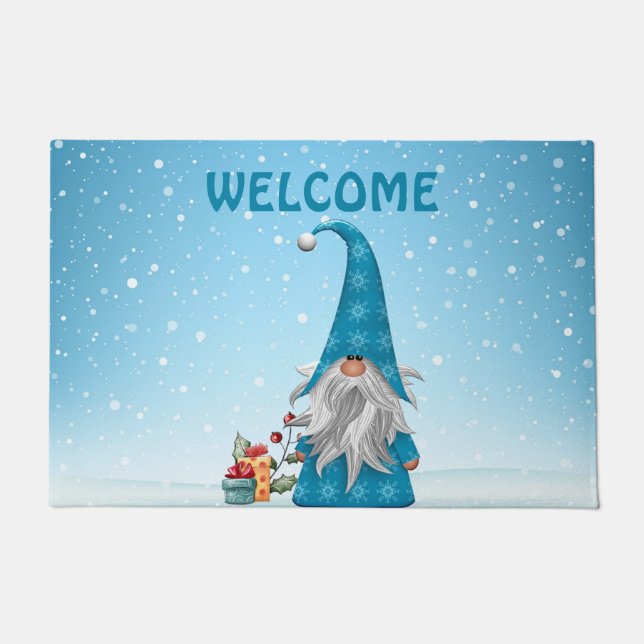 Niedlich Blue Gnome Weihnachtsdekor Fußmatte (Vorderseite)