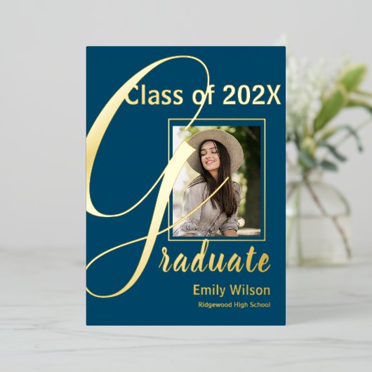 Niedlich Blue Gold Foto 2024 Graduate Ankündigung (Stehend vorne)