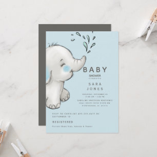 Niedlich Blue & Gray Watercolor Elephant Baby Dusc Einladung