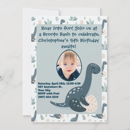 Niedlich Blue Green Dinosaur Benutzerdefiniertes F Einladung (Vorderseite)